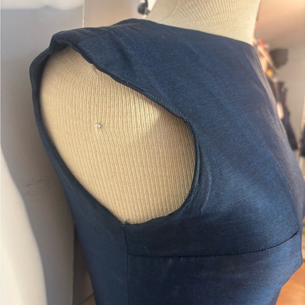 VINTAGE 50s navy blue pleated party dress - Picture 4 of 11